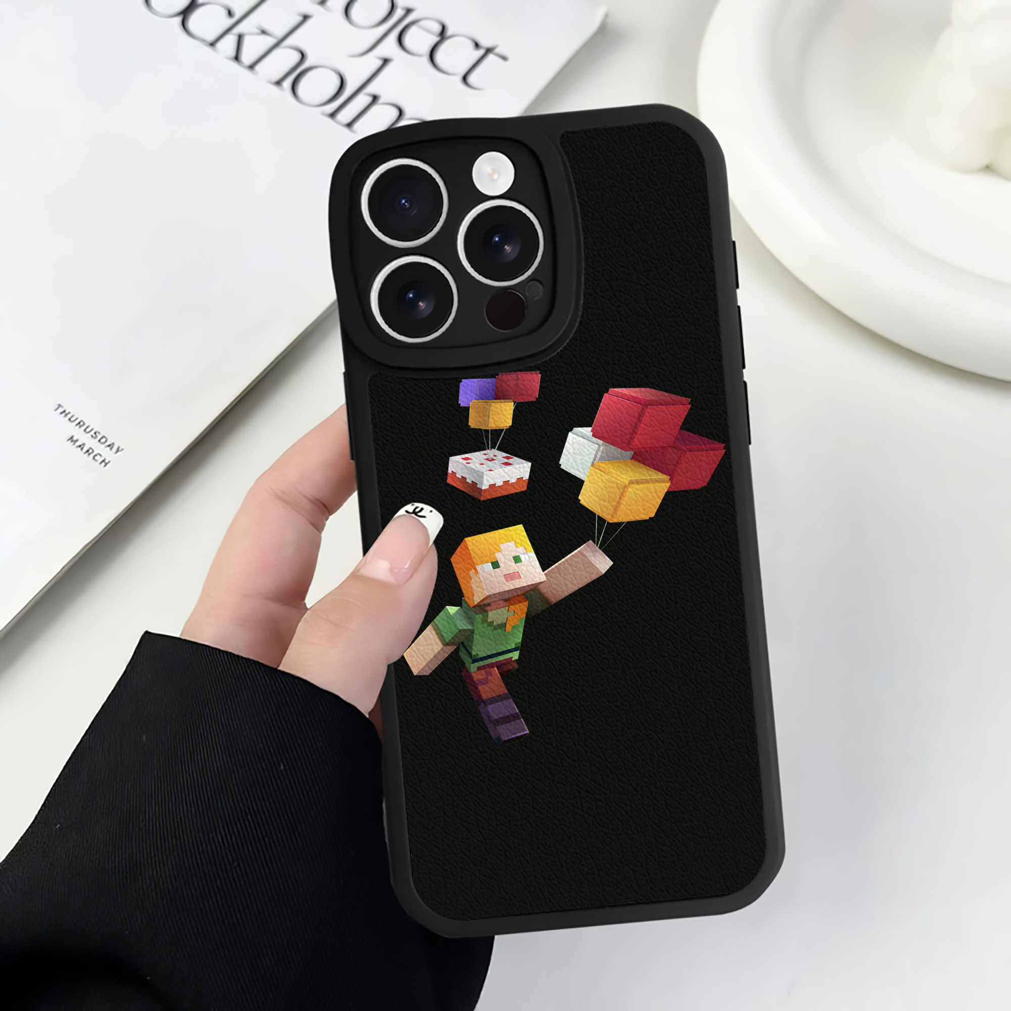 （画像用） マインクラフト ブロックの世界 Minecraft MC Block world 【iPhone 16シリーズ対応】シリコンスマホケース（レザー調） 材質：シリコン
